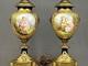 Pair Of Antique 28 French Sevres Cobalt Bronze Porcelain Urn Vase Lamps Signed