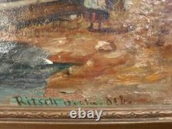 Pair of Antique Austrian 1818 Signed oil painting on canvas in gilded frames
