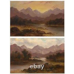 Pair of Antique British School Scottish Highland Landscape Paintings, 19th C