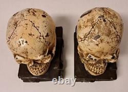 Pair of Antique Bronze Clad Human Skull Bookends Medical Art Sculpture Signed