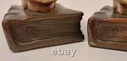 Pair of Antique Bronze Clad Human Skull Bookends Medical Art Sculpture Signed