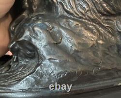Pair of Antique Bronze Metal Sculptures Dionysus Bacchus Child Decor Signed