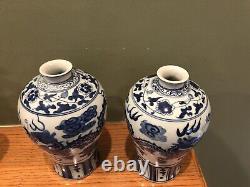 Pair of Antique Chinese Blue and White Porcelain Dragon Vases Signed