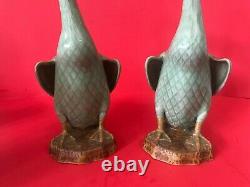 Pair of Antique Chinese Export Porcelain Celadon Ducks 23cm Green Glaze