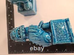 Pair of Antique Chinese Export Turquoise Blue Glazed Foo Dog Lion 1970s
