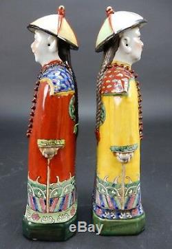 Pair of Antique Chinese Famille Rose Statue 11 inches Circa 1900 mark
