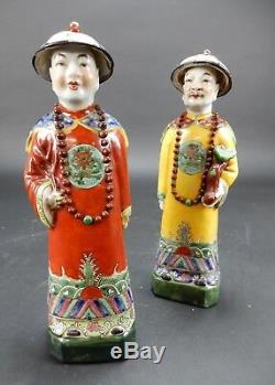 Pair of Antique Chinese Famille Rose Statue 11 inches Circa 1900 mark