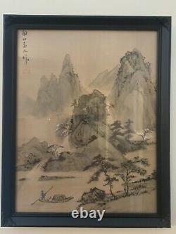 Pair of Antique Chinese Landscape Watercolor Paintings on Silk