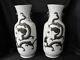 Pair Of Antique Chinese Signed Crackle Dragon Vases Brought Back From Foochow