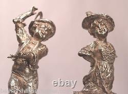 Pair of Antique Circa 1900 Silvered Bronze Dancing Children Artist Signed