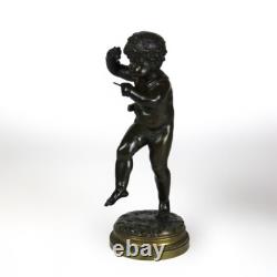 Pair of Antique Clodion Bronze Cherub Musician Sculptures Signed C1880