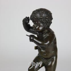 Pair of Antique Clodion Bronze Cherub Musician Sculptures Signed C1880