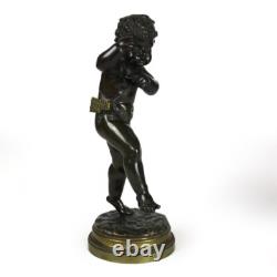 Pair of Antique Clodion Bronze Cherub Musician Sculptures Signed C1880