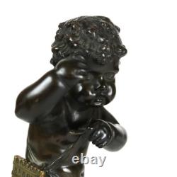 Pair of Antique Clodion Bronze Cherub Musician Sculptures Signed C1880