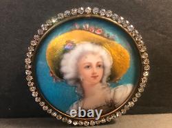 Pair of Antique Enamel On Copper Miniature/Signed/Jeweled Frame/France 1925/Lady