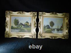 Pair of Antique French Original Landscapes- Oil on Artist Board Signed/Framed