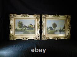 Pair of Antique French Original Landscapes- Oil on Artist Board Signed/Framed