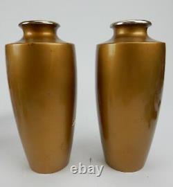 Pair of Antique Gilt Bronze Japanese Vases with immortal figures signed 8.5