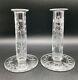 Pair Of Antique Hawkes Engraved Candlesticks Bud Vase Hat Pin Holder Signed
