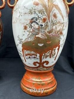 Pair of Antique JAPANESE MEIJI PERIOD KUTANI VASES, 11 5/8 tall, Signed