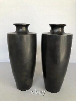 Pair of Antique Japanese Bronze and Mix Metal Signed Vases