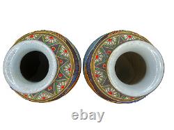 Pair of Antique Japanese Satsuma Vases-Moriage Detail, Signed Seizan