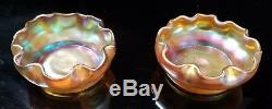 Pair of Antique L. C. T. Louis Comfort Tiffany Gold Favrile Art Glass Salt Cellars