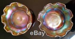 Pair of Antique L. C. T. Louis Comfort Tiffany Gold Favrile Art Glass Salt Cellars