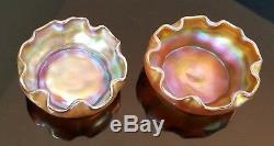 Pair of Antique L. C. T. Louis Comfort Tiffany Gold Favrile Art Glass Salt Cellars