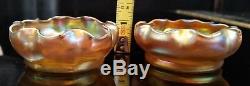 Pair of Antique L. C. T. Louis Comfort Tiffany Gold Favrile Art Glass Salt Cellars