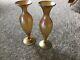 Pair Of Antique L. C. T Tiffany Gold Iridescent Art Glass Vases Signed