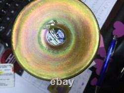 Pair of Antique L. C. T Tiffany Gold Iridescent Art Glass Vases Signed