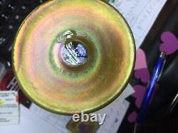 Pair of Antique L. C. T Tiffany Gold Iridescent Art Glass Vases Signed