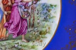 Pair of Antique LIMOGES Signed KAUFFMAN Scenic Jeweled Cabinet Porcelain Plates
