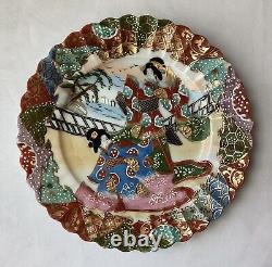 Pair of Antique Meiji Era Japanese Satsuma Porcelain Plates, Hand Signed, 7 1/2