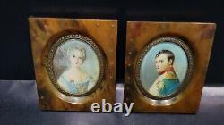 Pair of Antique Miniature Portraits of Napoleon & a Lady, Signed