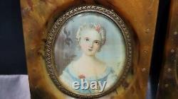 Pair of Antique Miniature Portraits of Napoleon & a Lady, Signed