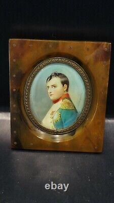 Pair of Antique Miniature Portraits of Napoleon & a Lady, Signed