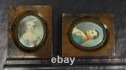 Pair of Antique Miniature Portraits of Napoleon & a Lady, Signed