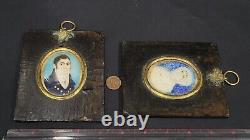 Pair of Antique Miniature Portraits of Young Lady & Gentleman