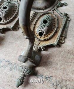 Pair of Antique Neoclassical Single-Arm Sconces, Signed Crescent Brass Mfg. Co