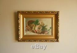 Pair of Antique Oil On Canvas Flowers Painting Floral Roses Signed