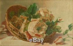 Pair of Antique Oil On Canvas Flowers Painting Floral Roses Signed