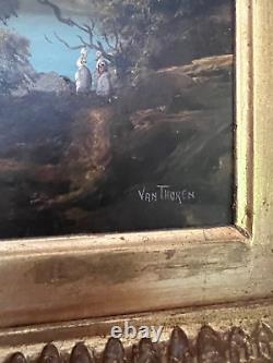 Pair of Antique Otto Van Thoren Original Signed Oil Paintings Framed 1800s