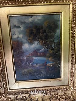 Pair of Antique Otto Van Thoren Original Signed Oil Paintings Framed 1800s