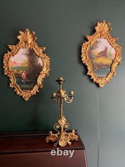 Pair of Antique Paintings Oil on Wood Gold Gilded Signed Framed Wall Art Decor