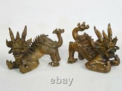 Pair of Antique QING 19c Signed Ceramic Dragon Alter Figurine 10