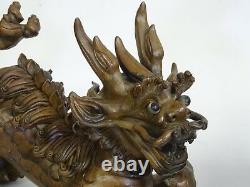 Pair of Antique QING 19c Signed Ceramic Dragon Alter Figurine 10
