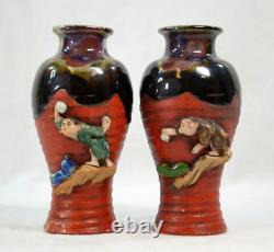 Pair of Antique SUMIDA GAWA 5 1/2 Vases Signed EUC (JLP)