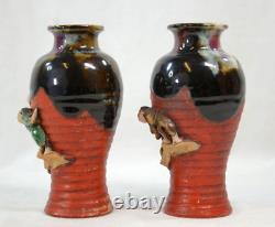 Pair of Antique SUMIDA GAWA 5 1/2 Vases Signed EUC (JLP)